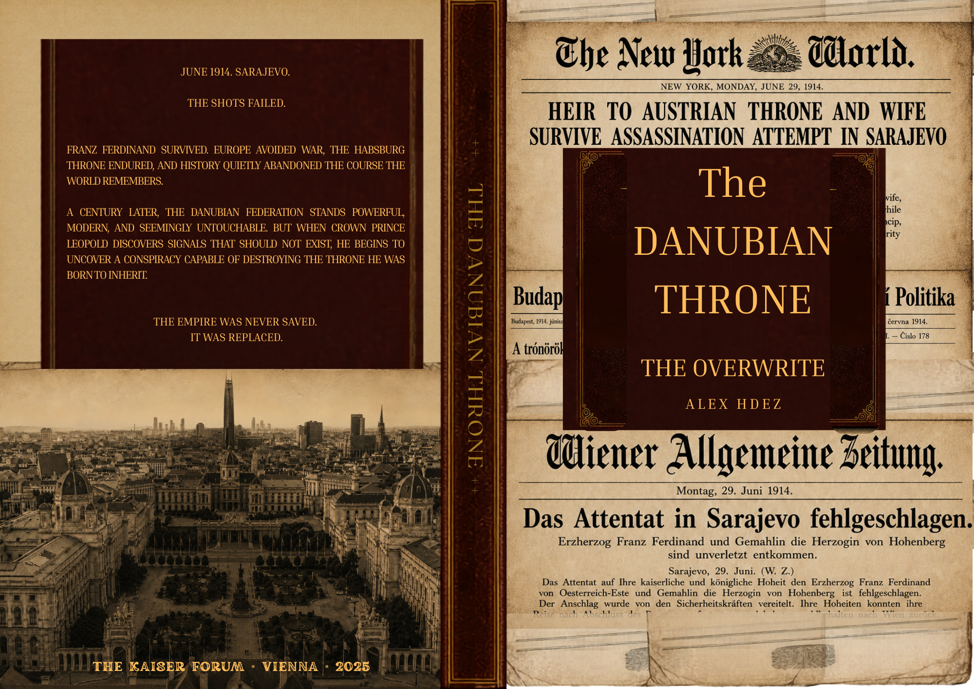 Official cover spread for The Danubian Throne: The Overwrite by Alex Hdez
